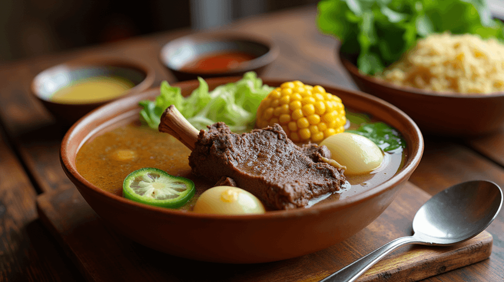 Filipino Beef Bulalo soup with tender meat, corn, and potatoes