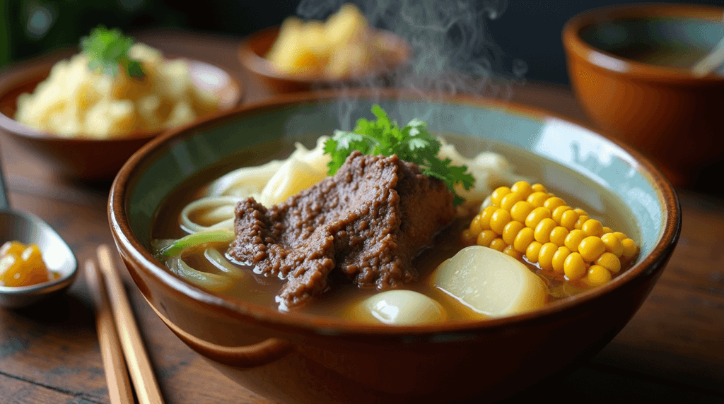 Bone marrow Beef Bulalo served in a ceramic bowl with fresh vegetables
