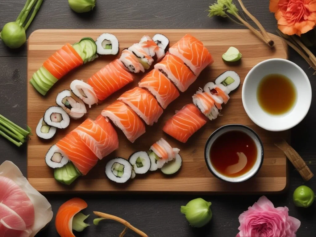 Sushi Grade Salmon with Wasabi, Soy Sauce, and Rice