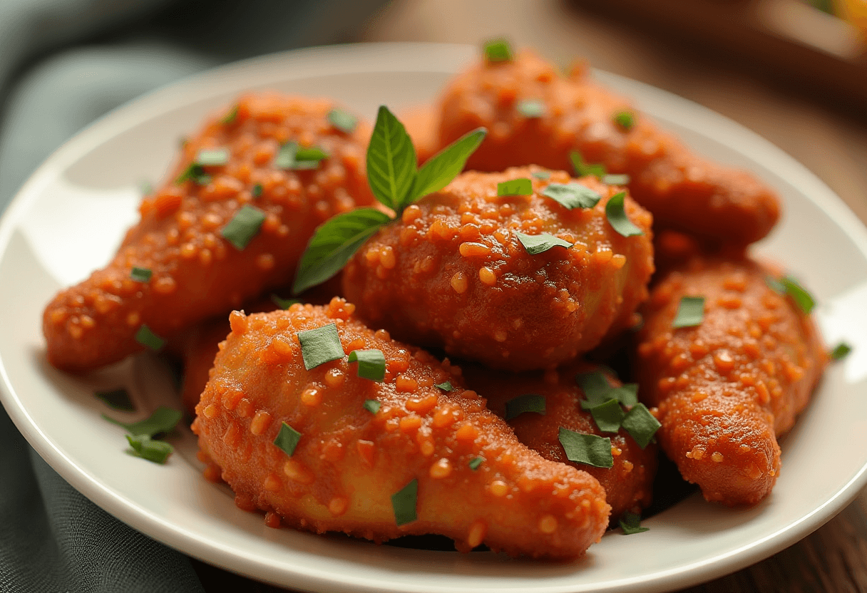 Sweet Chili Crispy Chicken recipe served with jasmine rice and sesame seeds